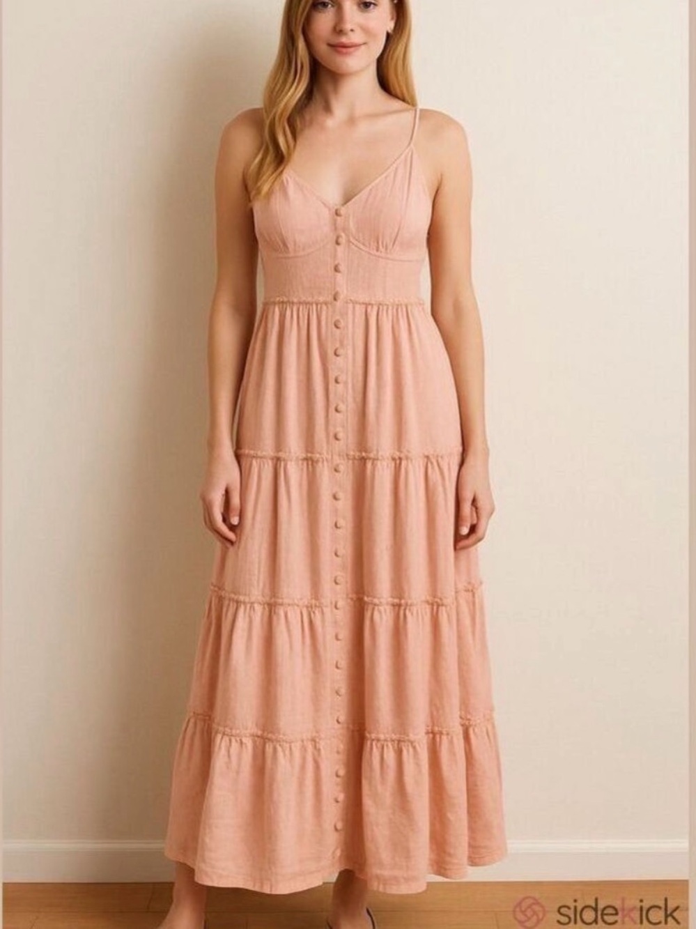 Sim & Sam Linen Blend Boho Corset Style Top Fit & Flare Button-Front Maxi Dress